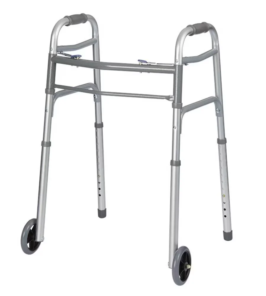 Walker with 5 Inch Front Wheels - Folding - Two Button - Standard Width