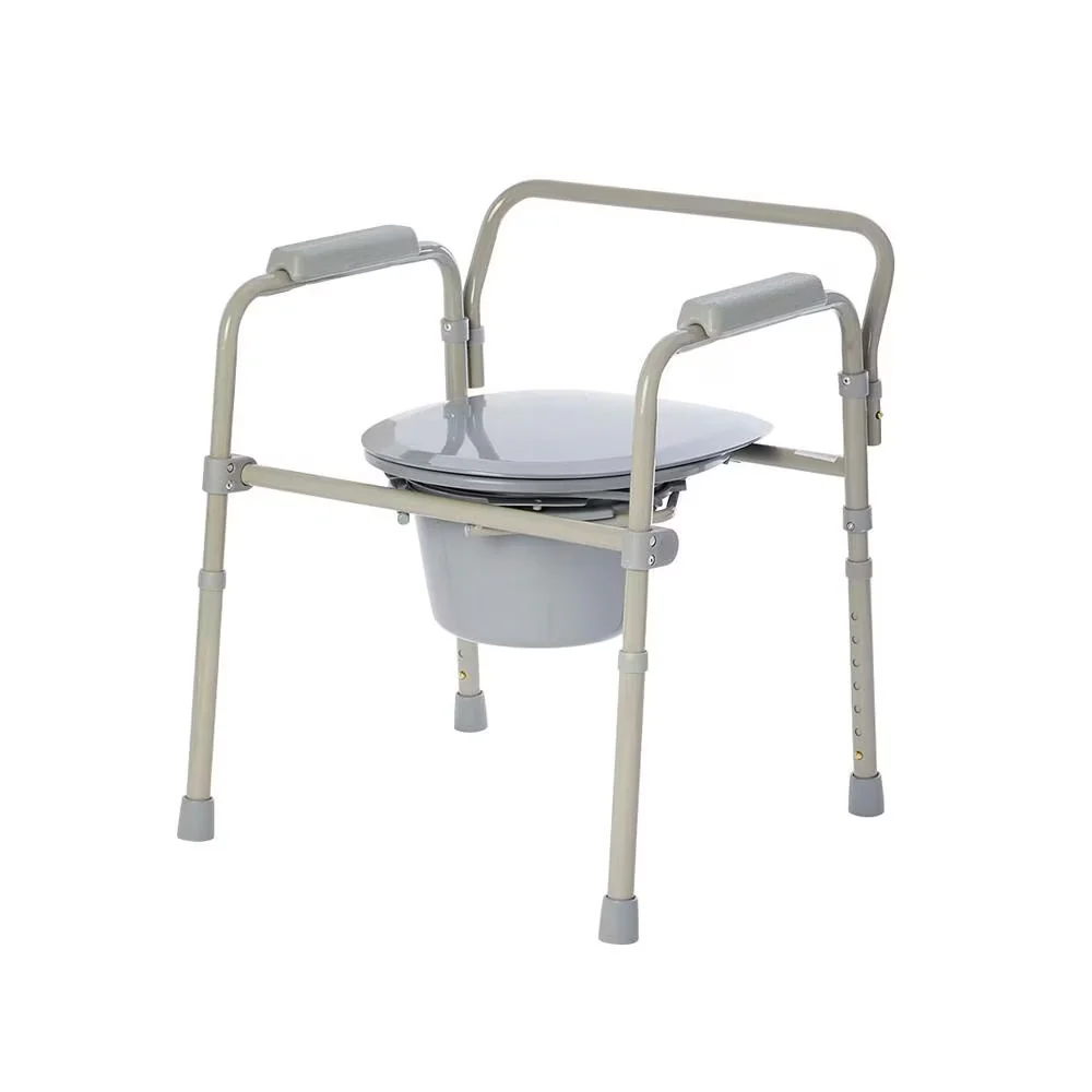 3-in-1 Bedside Commode - Elongated - Foldable - Gray